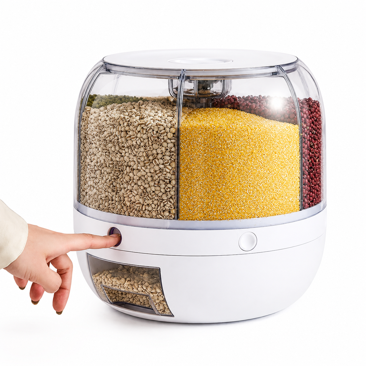 360 Degree Rotating Rice Dispenser Sealed Dry Cereal Grain Bucket Dispenser Moisture-proof Kitchen Food Container Storage Box