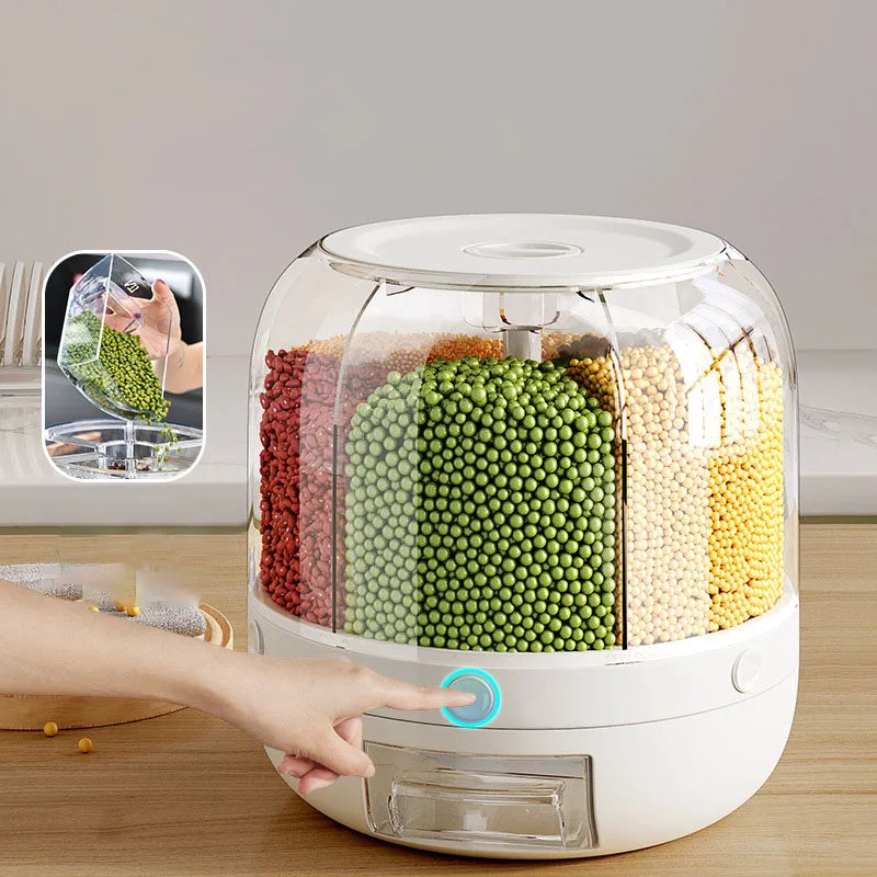 360 Degree Rotating Rice Dispenser Sealed Dry Cereal Grain Bucket Dispenser Moisture-proof Kitchen Food Container Storage Box