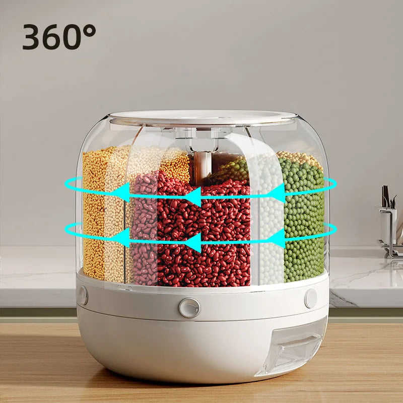 360 Degree Rotating Rice Dispenser Sealed Dry Cereal Grain Bucket Dispenser Moisture-proof Kitchen Food Container Storage Box